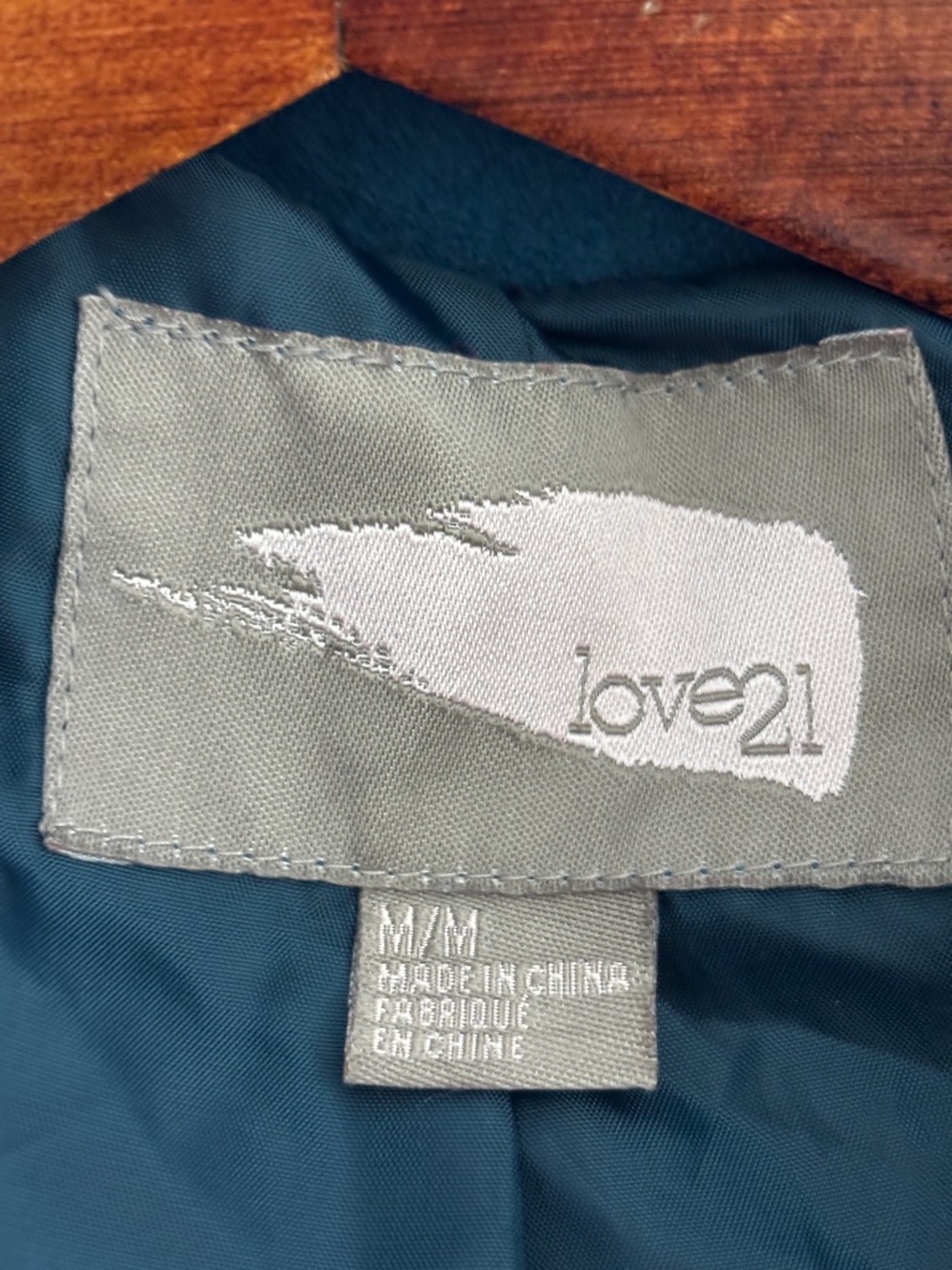 Forever 21 Wool Blend Hooded Pea Coat - Teal Blue Size M - Picture 10 of 11